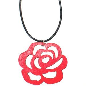 Red Wooden Rose Pendant Necklace